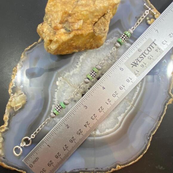 Carolyn Pollack Sterling Green Turquoise Disc Bead Decorated Link Bracelet - Picture 8 of 10